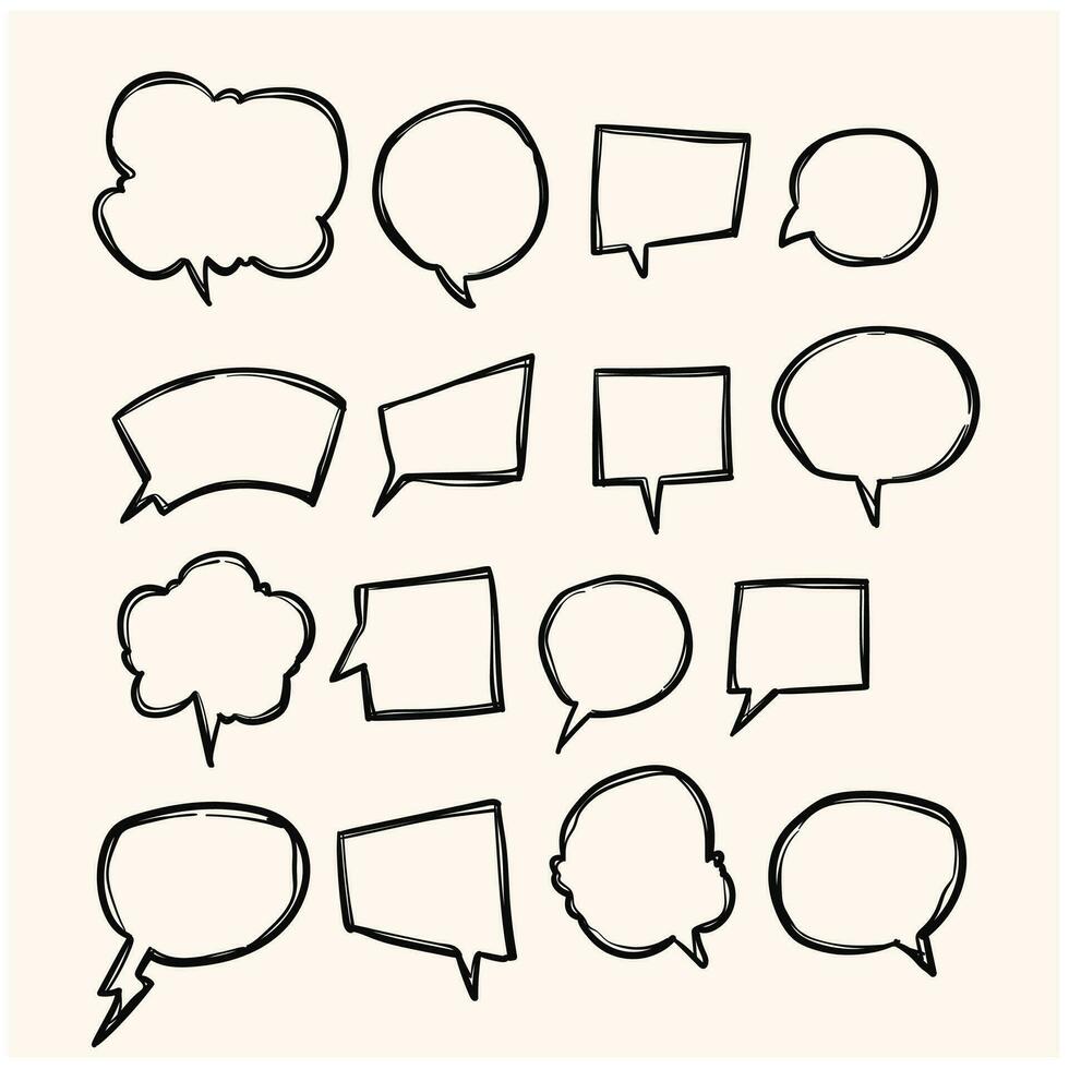 Set of Speech Bubble Hand drawn doodle Sketch line vector scribble