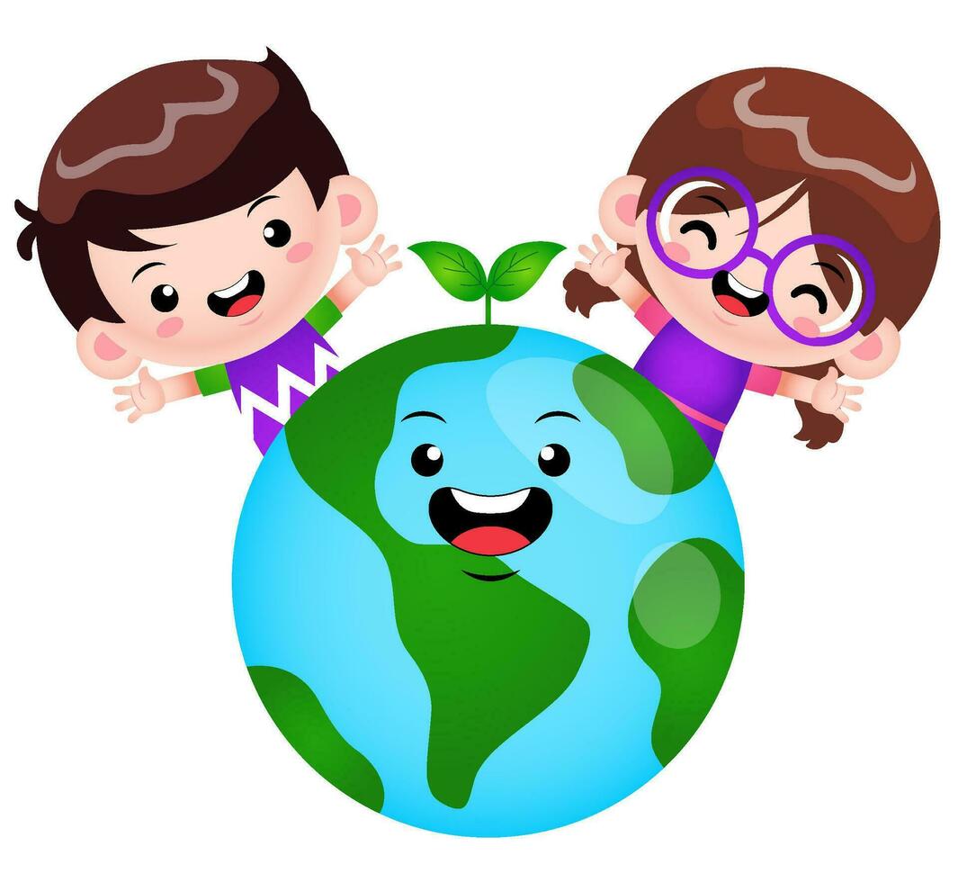 Children Having Fun Around The Earth vector