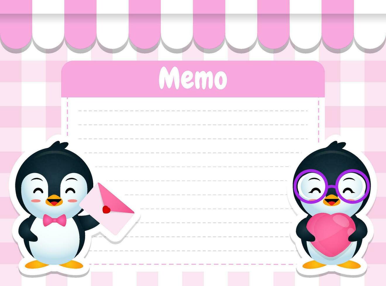 dibujos animados amoroso pingüino papel memorándum almohadillas Nota modelo vector