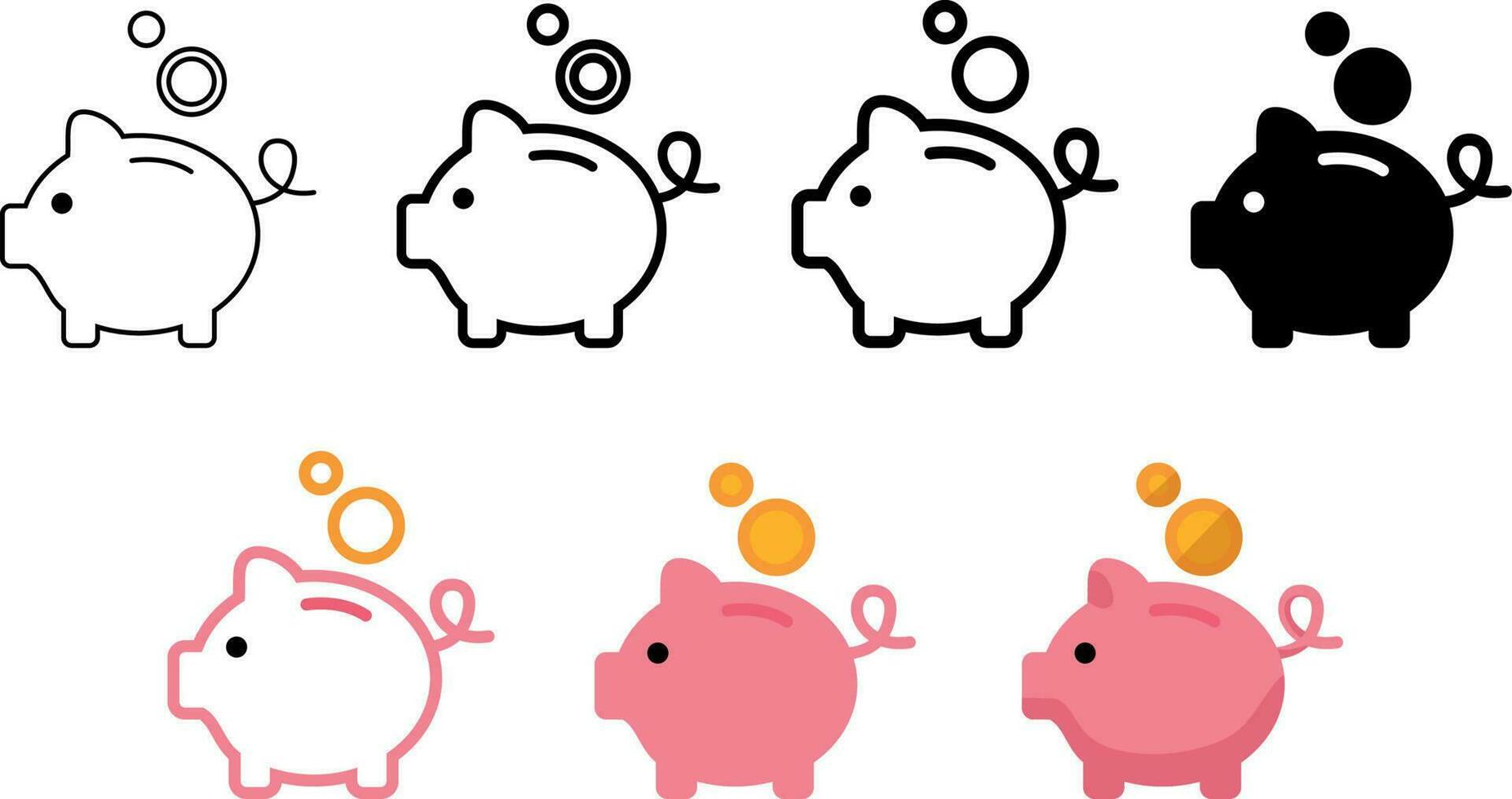 conjunto de cerdito banco icono. hucha con que cae monedas bebé cerdo cerdito banco. cerdo silueta. financiero independencia. plano estilo valores vector. vector