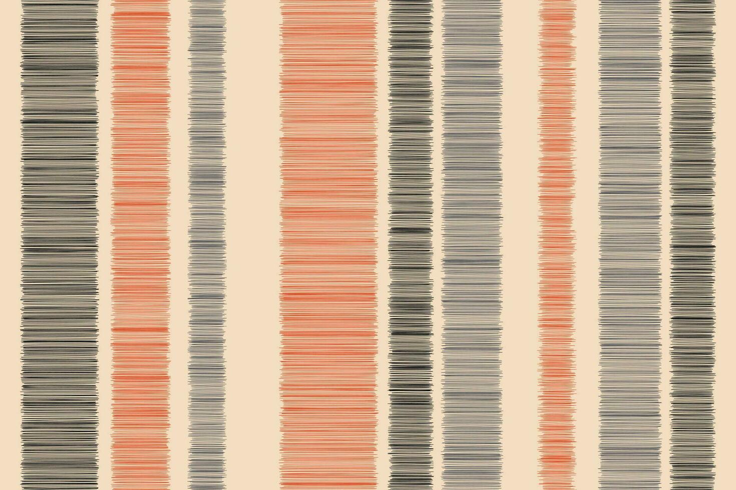 Seamless cute ikat pattern vector cream background fabric watercolor strip cute strips orange black gray color grid stripe wallpaper.