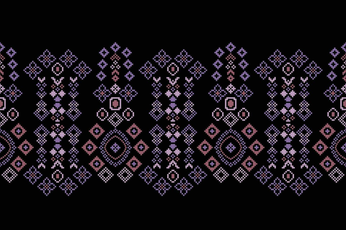 Ethnic geometric fabric pattern Cross Stitch.Ikat embroidery Ethnic oriental Pixel pattern black background. Abstract,vector,illustration. Texture,clothing,frame,decoration,motifs,silk wallpaper. vector