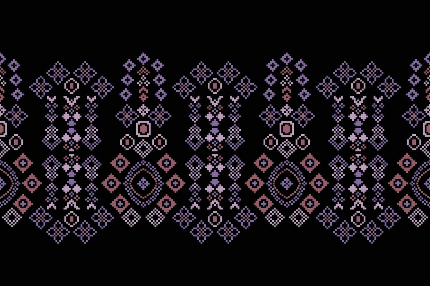 Ethnic geometric fabric pattern Cross Stitch.Ikat embroidery Ethnic oriental Pixel pattern black background. Abstract,vector,illustration. Texture,clothing,frame,decoration,motifs,silk wallpaper. vector