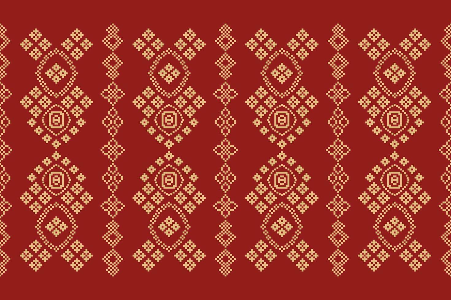 Ethnic geometric fabric pattern Cross Stitch.Ikat embroidery Ethnic oriental Pixel pattern red background. Abstract,vector,illustration. Texture,clothing,frame,decoration,motifs,silk wallpaper. vector