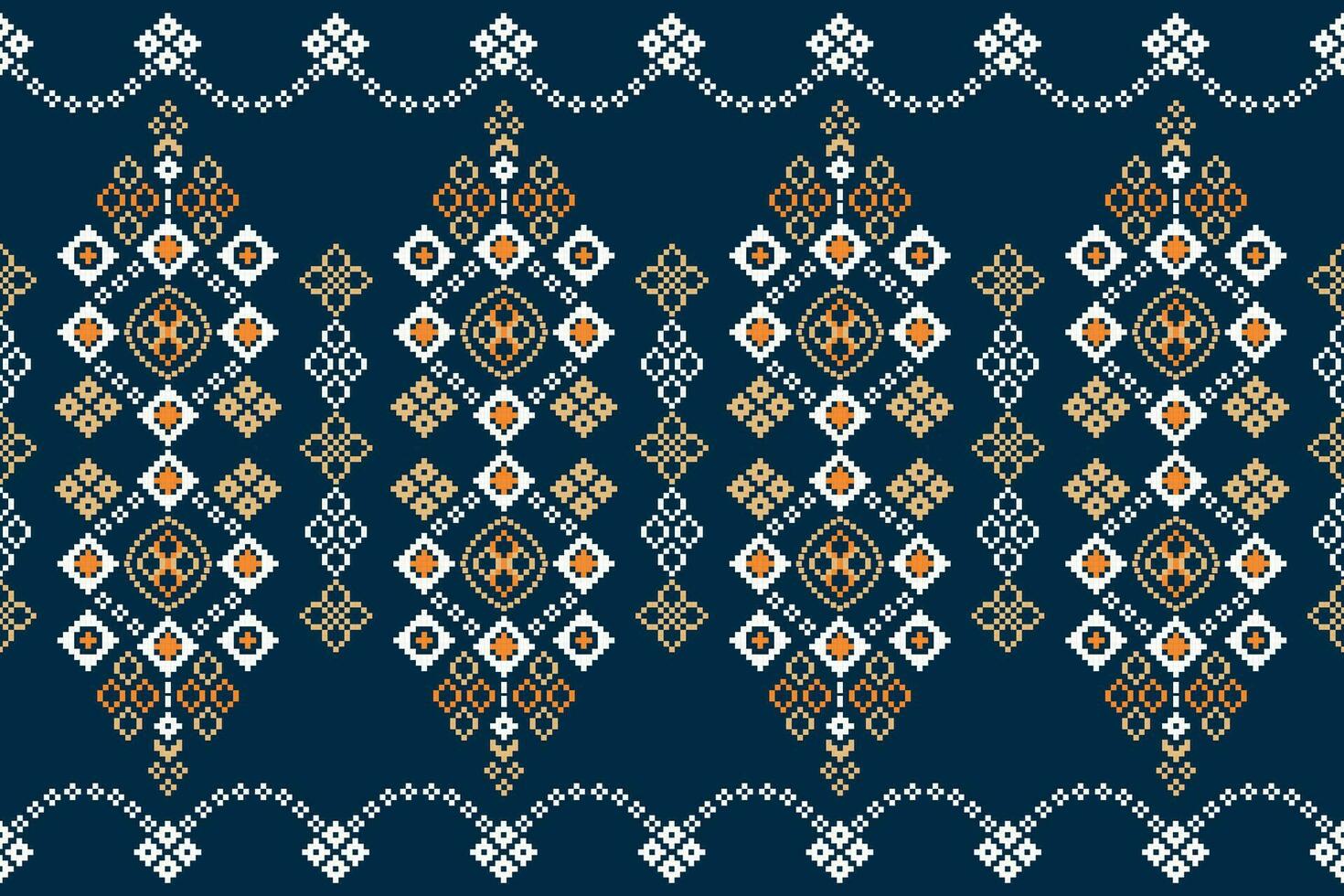 Ethnic geometric fabric pattern Cross Stitch.Ikat embroidery Ethnic oriental Pixel pattern blue background. Abstract,vector,illustration. Texture,clothing,frame,decoration,motifs,silk wallpaper. vector