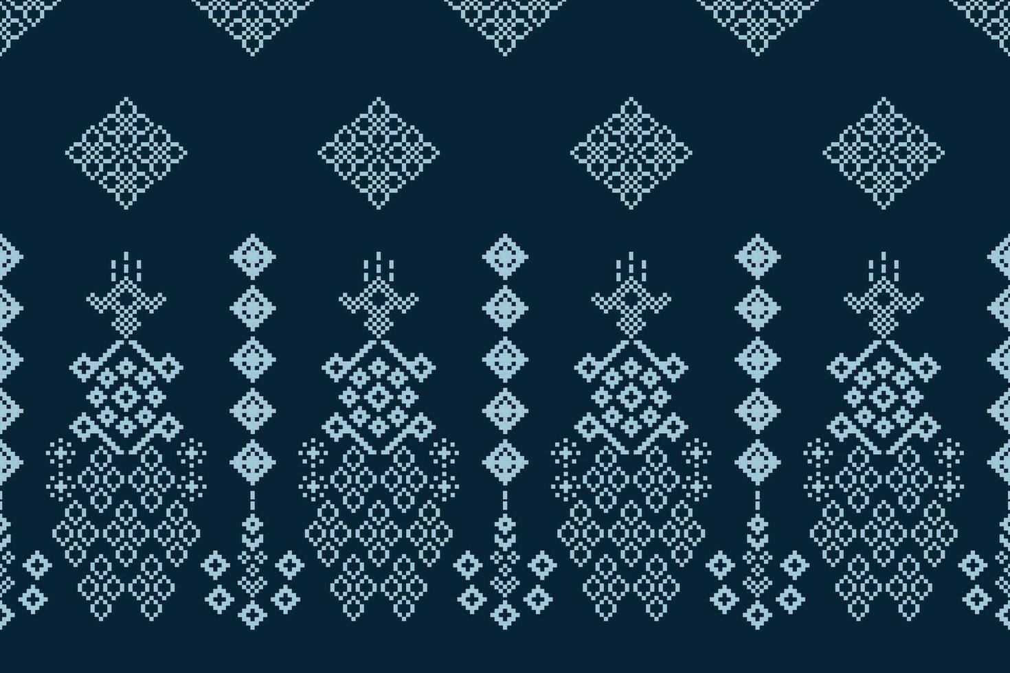 Ethnic geometric fabric pattern Cross Stitch.Ikat embroidery Ethnic oriental Pixel pattern blue background. Abstract,vector,illustration. Texture,clothing,frame,decoration,motifs,silk wallpaper. vector