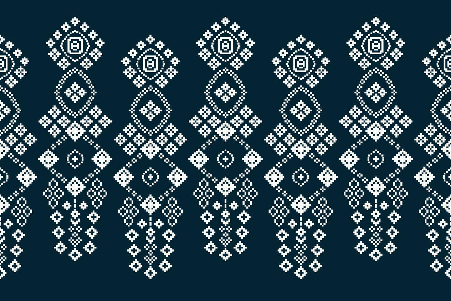 Ethnic geometric fabric pattern Cross Stitch.Ikat embroidery Ethnic oriental Pixel pattern blue background. Abstract,vector,illustration. Texture,clothing,frame,decoration,motifs,silk wallpaper. vector