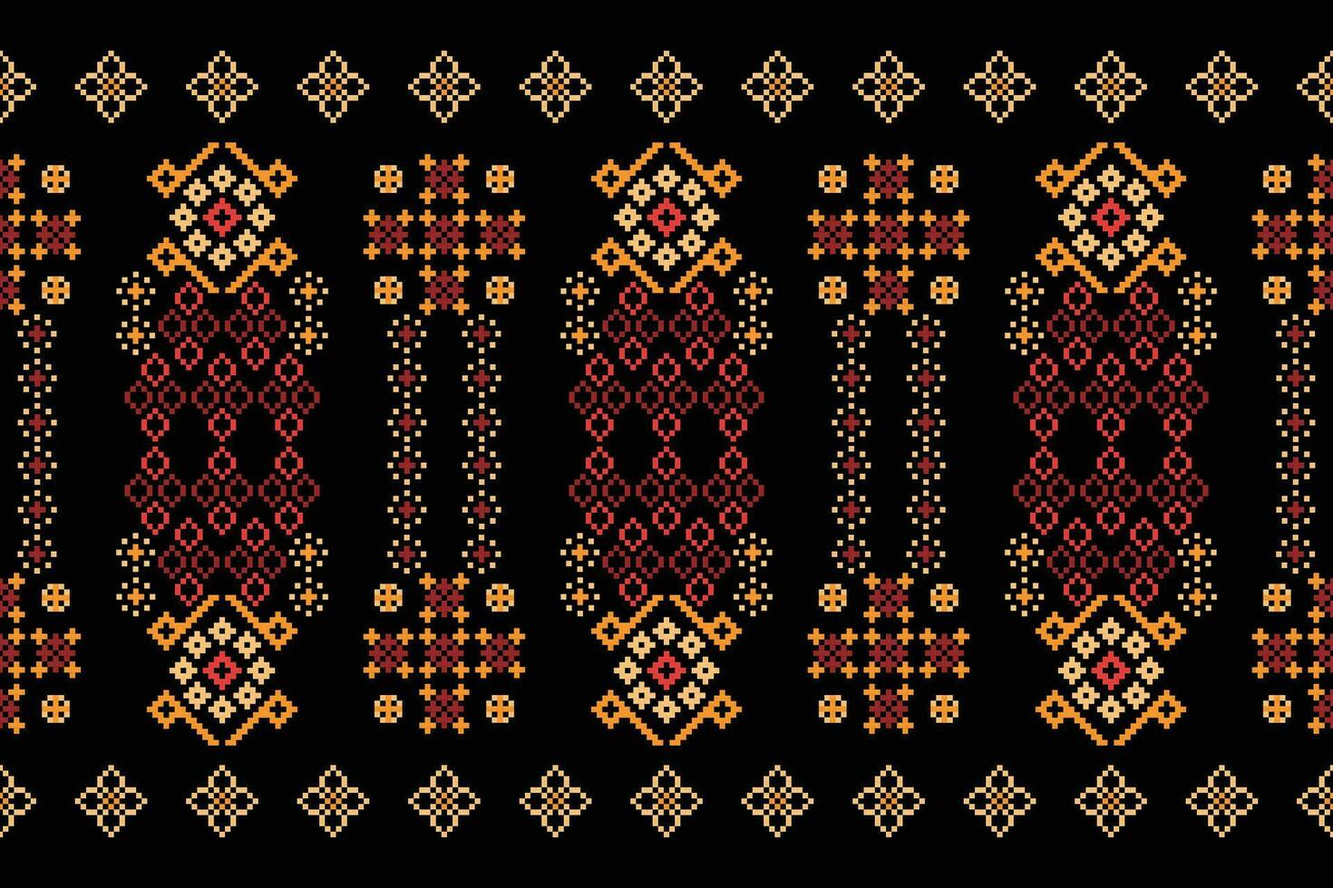 étnico geométrico tela modelo cruzar puntada.ikat bordado étnico oriental píxel modelo negro antecedentes. resumen, vector, ilustración. textura,ropa,marco,decoración,motivos,seda fondo de pantalla. vector