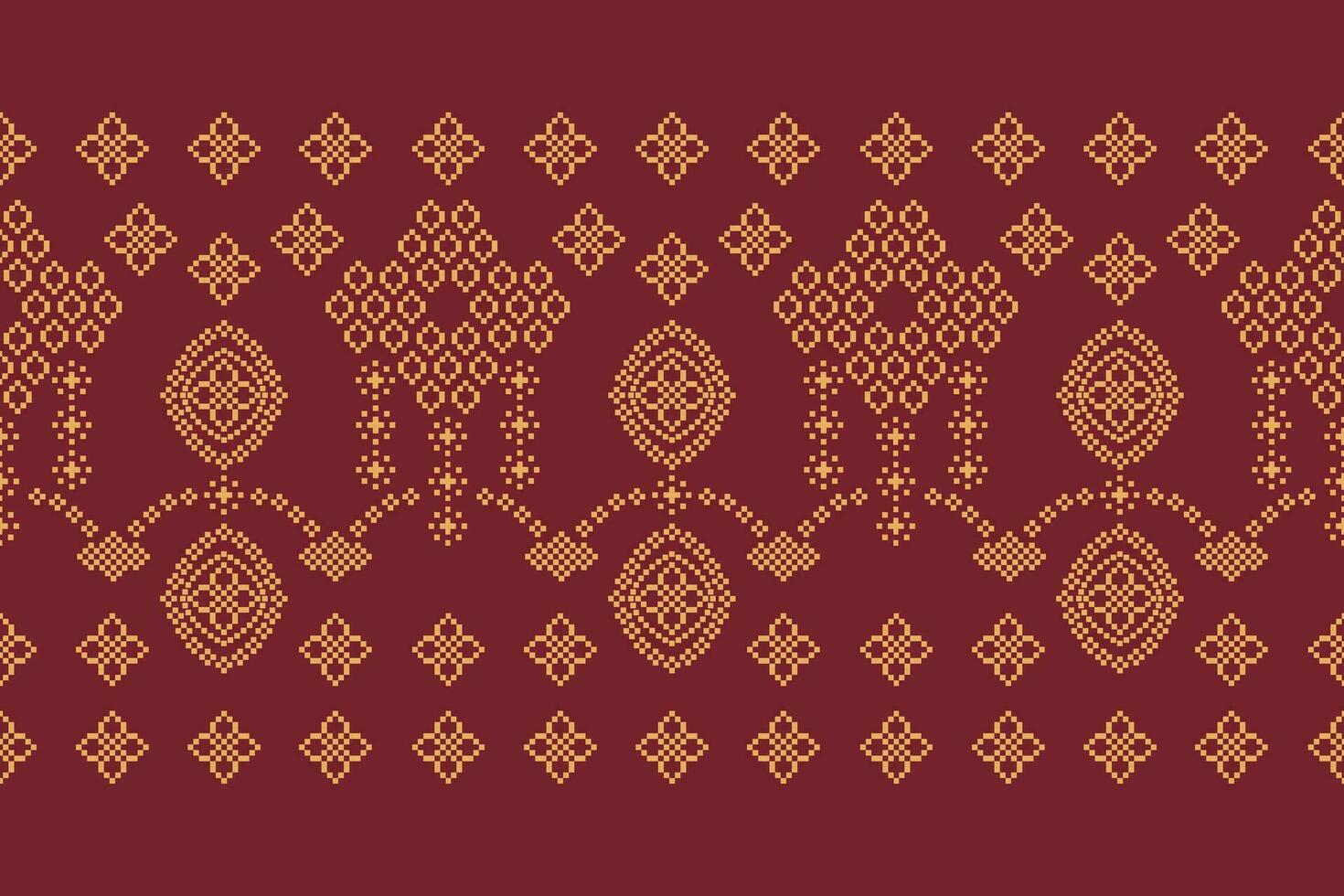 Ethnic geometric fabric pattern Cross Stitch.Ikat embroidery Ethnic oriental Pixel pattern red background. Abstract,vector,illustration. Texture,clothing,frame,decoration,motifs,silk wallpaper. vector