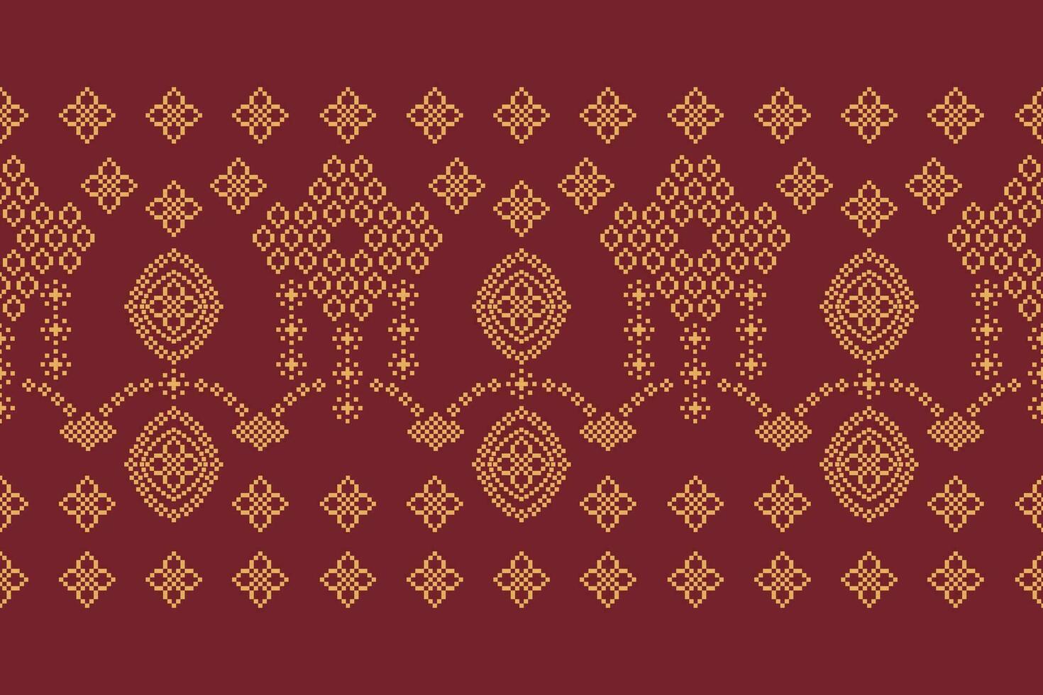 Ethnic geometric fabric pattern Cross Stitch.Ikat embroidery Ethnic oriental Pixel pattern red background. Abstract,vector,illustration. Texture,clothing,frame,decoration,motifs,silk wallpaper. vector