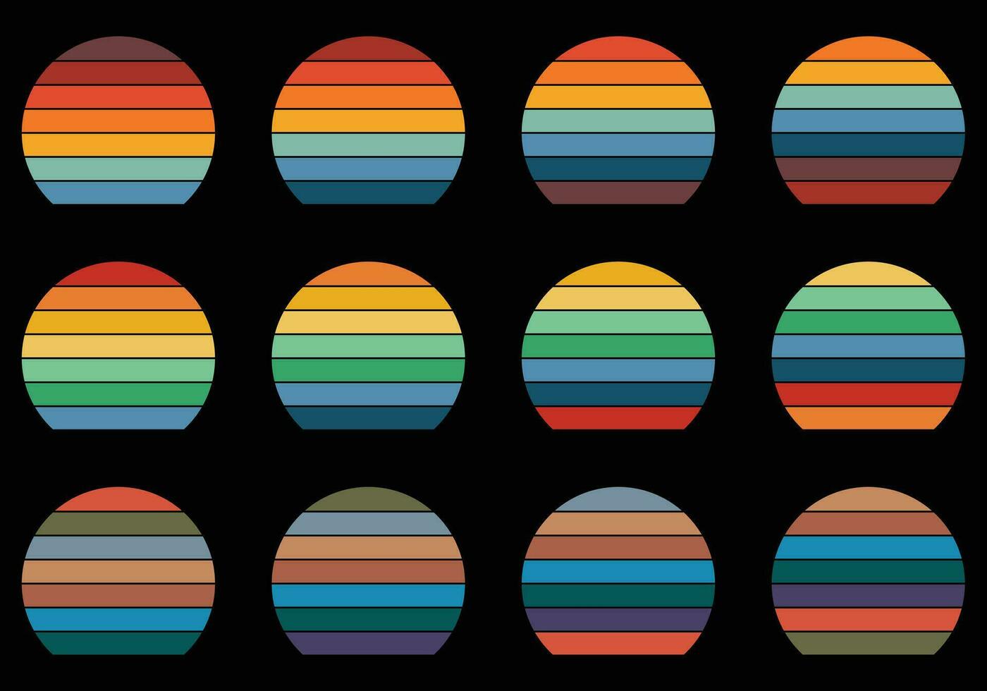 Retro vintage circle sunset background grunge sun vector element for tshirt design template