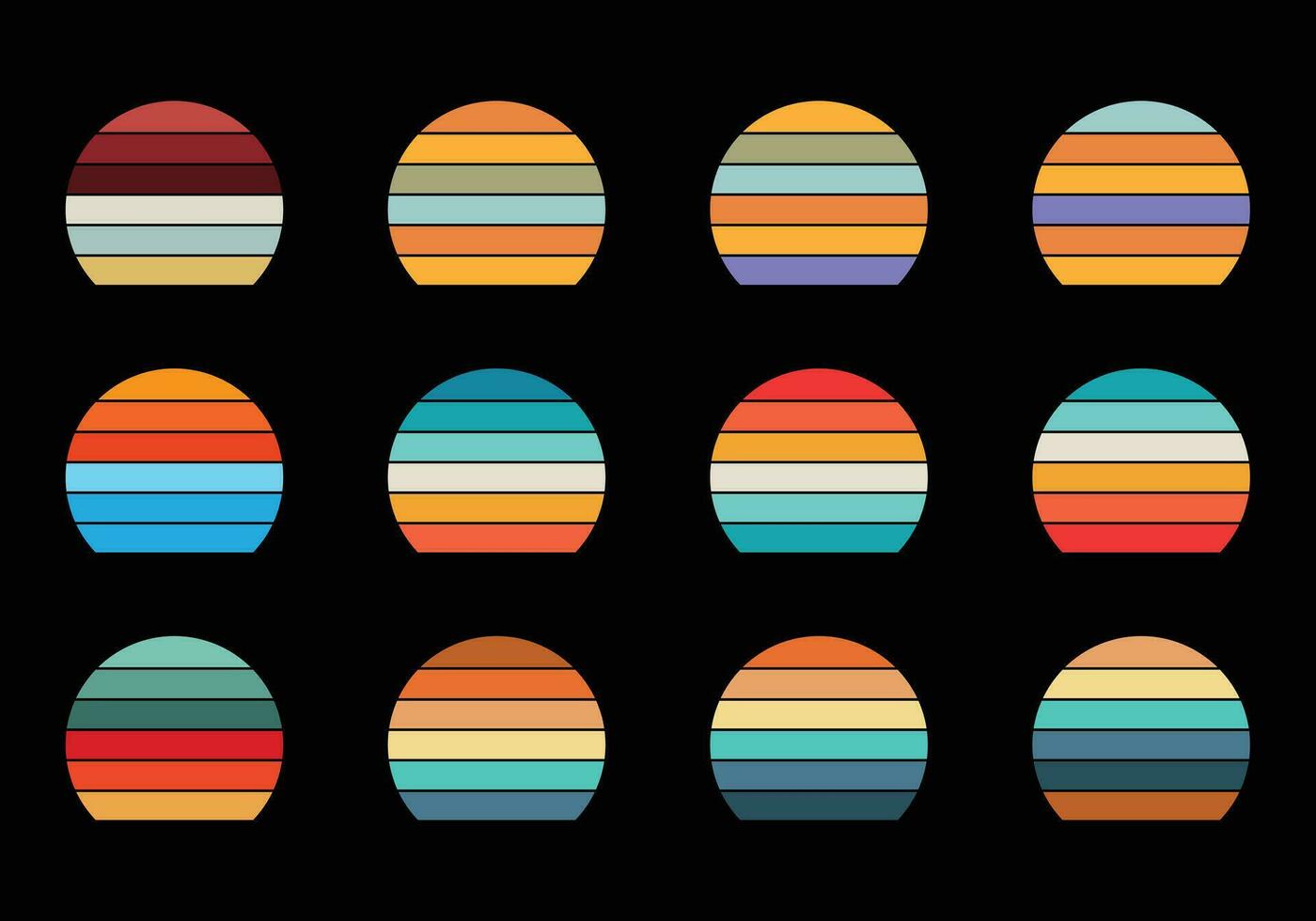 Retro vintage circle sunset background grunge sun vector element for tshirt design template