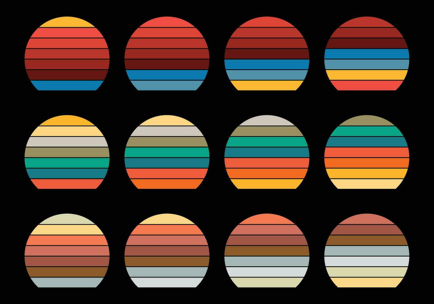 Retro vintage circle sunset background grunge sun vector element for tshirt design template