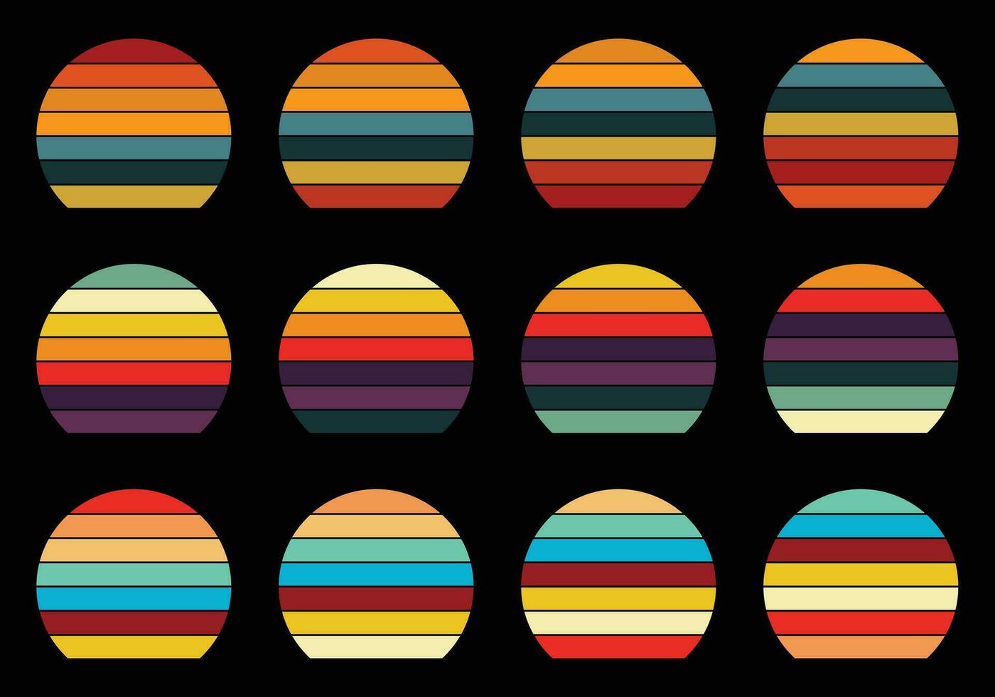 Retro vintage circle sunset background grunge sun vector element for tshirt design template