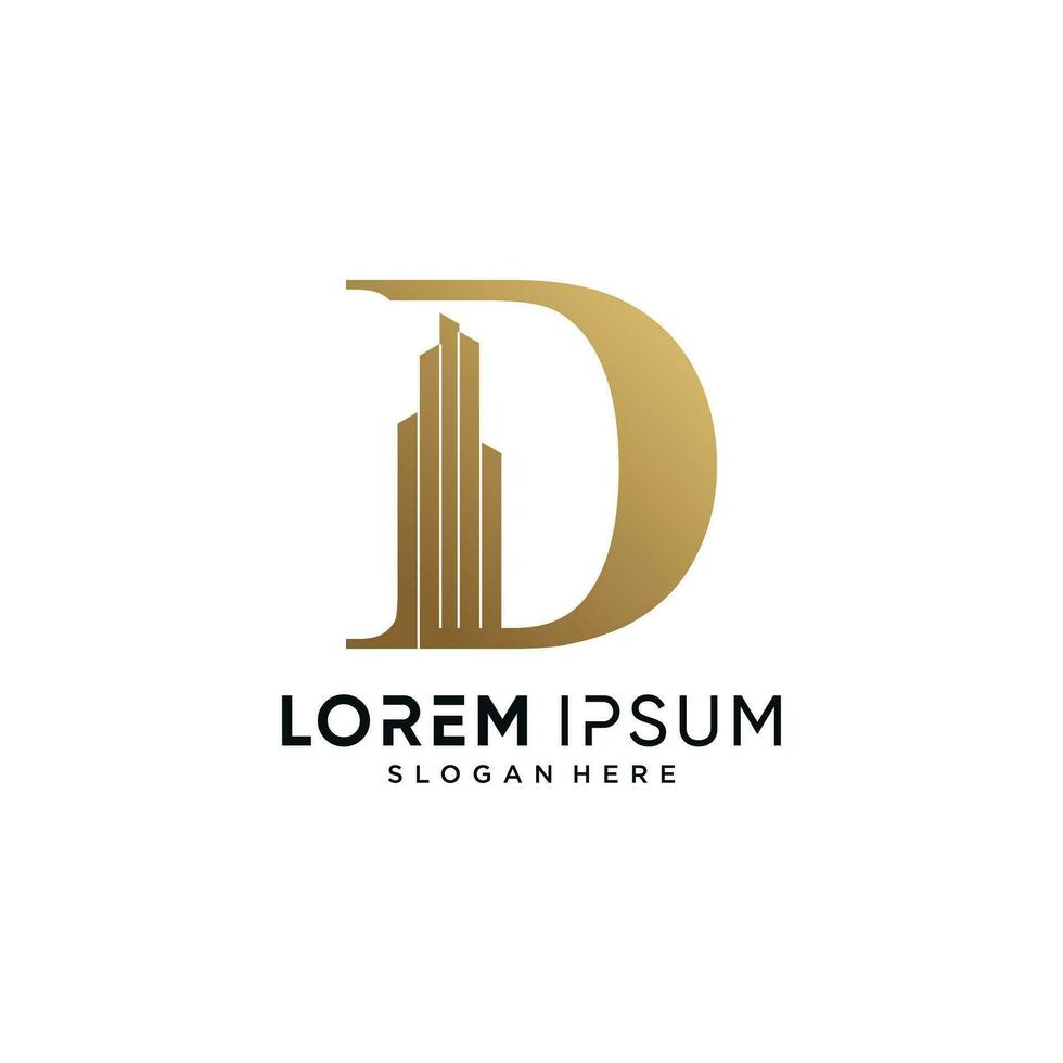 Letter D and building logo design vector illustration with creative concept