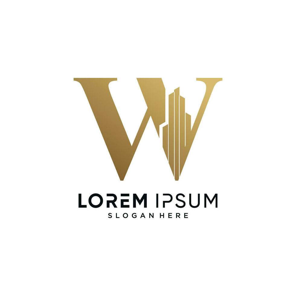 Letter W and building logo design vector illustration with creative concept
