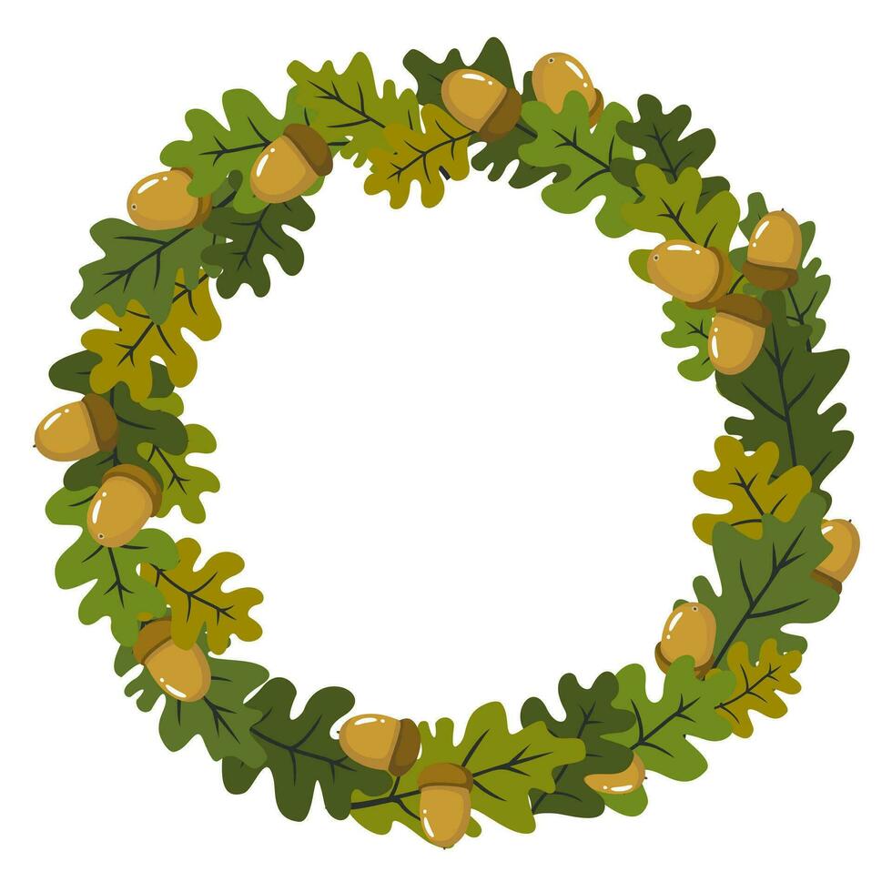 Oak leaves and acorns set. An acorn on an oak branch. Illustrated vector clipart.