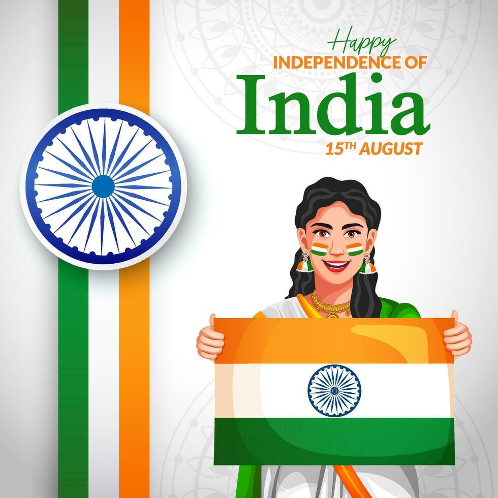 valores vector contento independencia día póster diseño con indio mujer participación bandera.