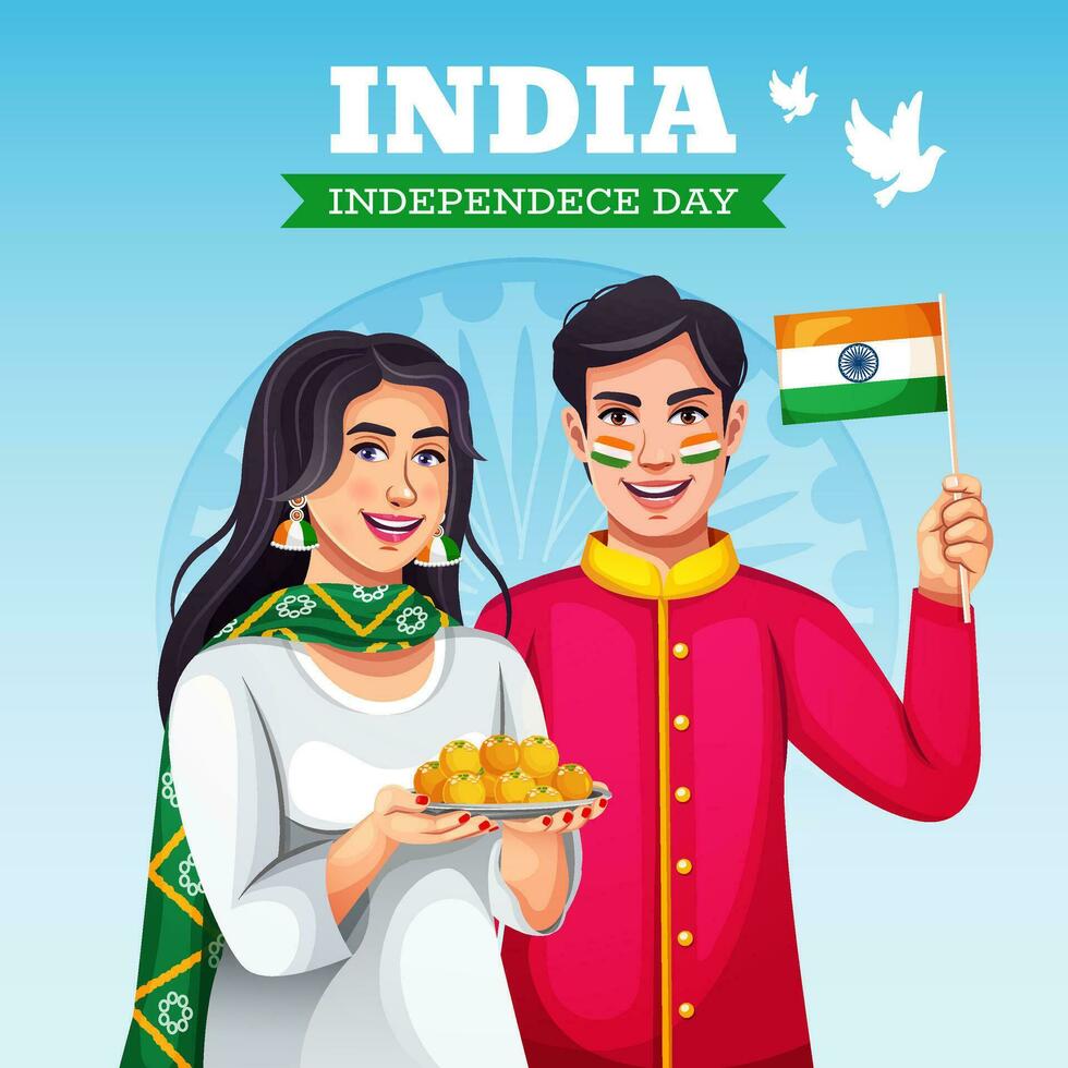 contento independencia día India 15 agosto. vector ilustración de indio póster, bandera, modelo diseño.
