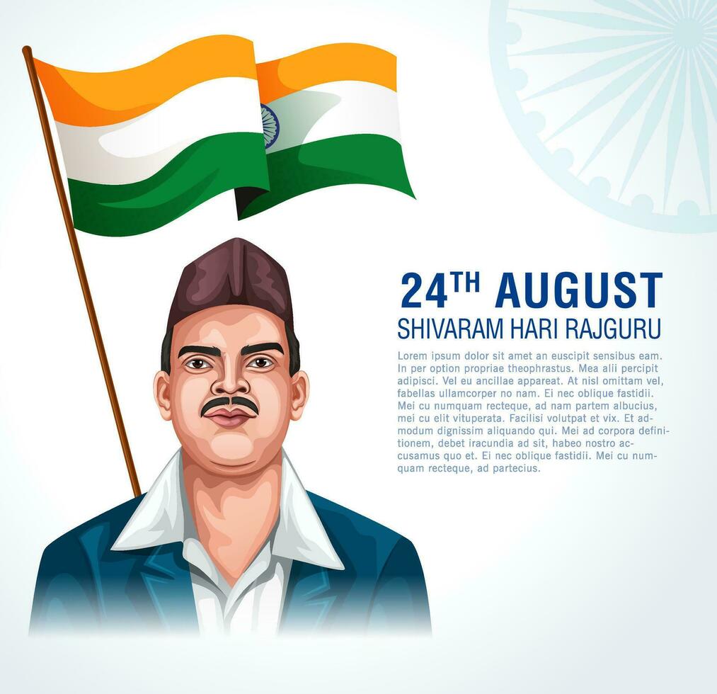 libertad combatiente y nacional héroe de India rajgurú, Jayanti celebracion 24 agosto. vector