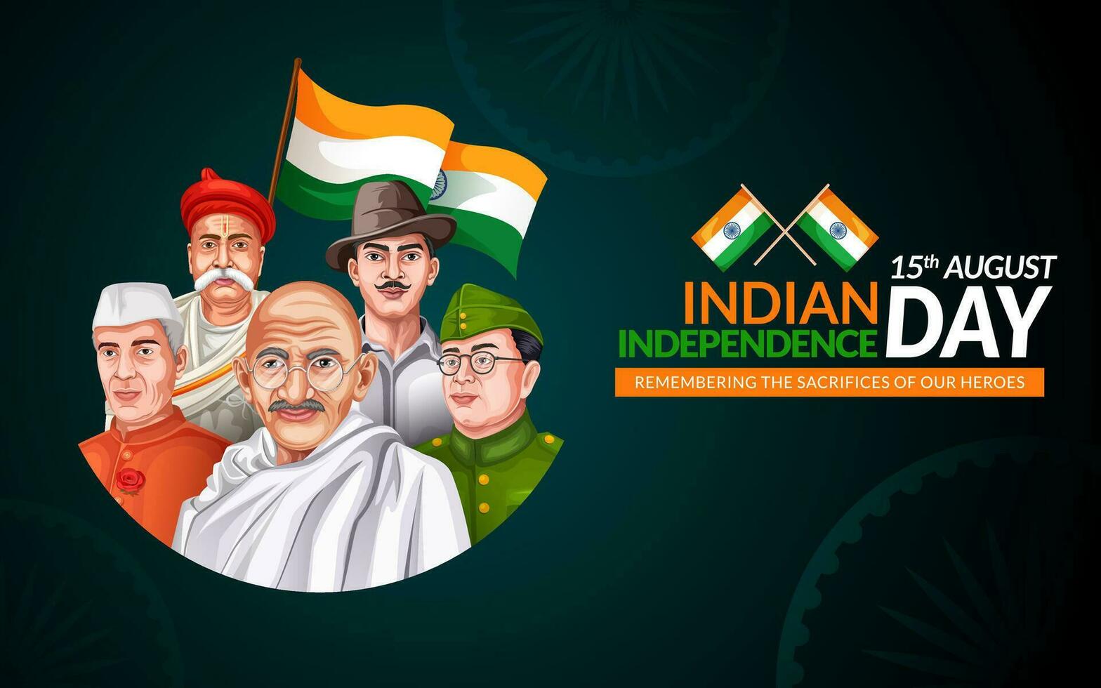 Stock vector illustration of 15 August India Happy Independence Day. Template design for poster, banner, and greeting card.