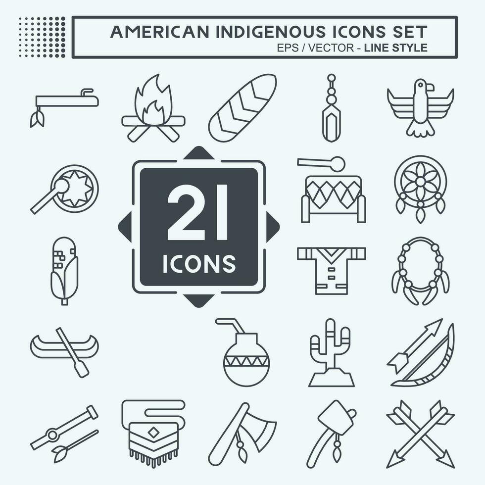 Icon Set American Indigenous. related to Primitive symbol. line style. simple design editable. simple illustration vector