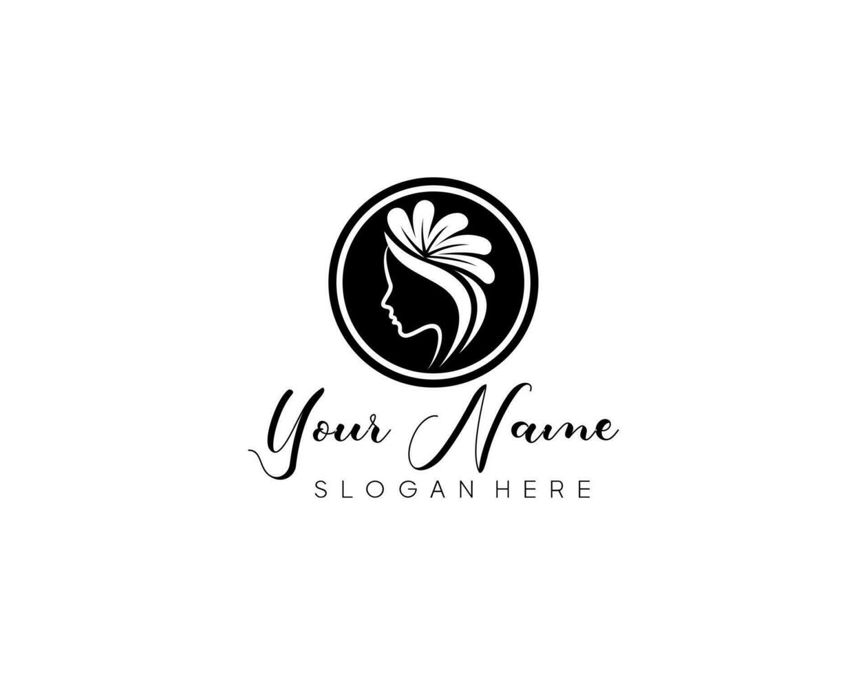 Beauty logo with woman inside circle style and business card design template, flower, logo, woman, Premium Vector