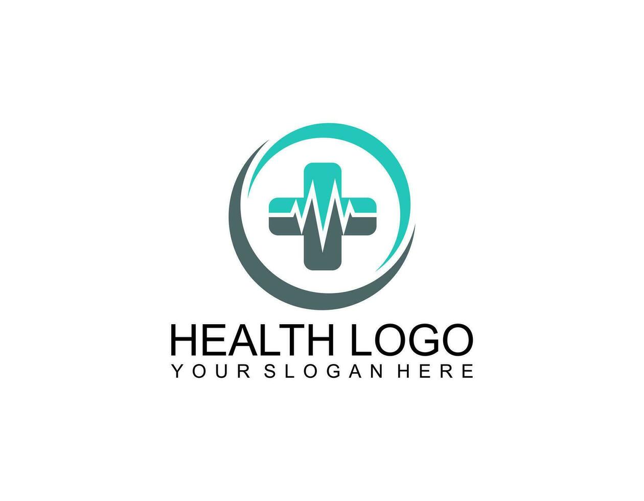 Modern Healthcare Medical Logo. Blue and Green Geometric Linear Rounded Cross Sign Health Icon Infinity Style isolated on Dark Background. Flat Vector Logo Design Template Element.