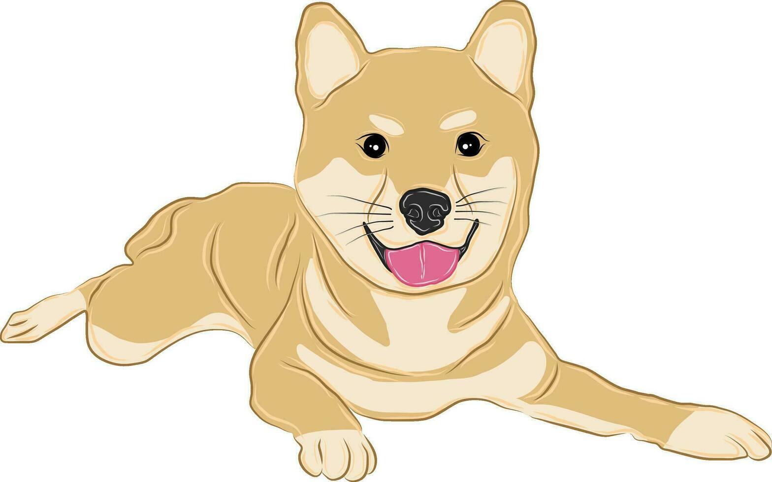 un vector imagen o ilustración de un shiba inu perro acostado abajo sonriente y pega fuera su lengua.