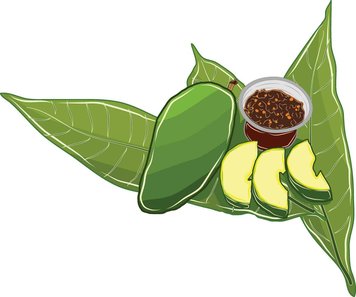 Green Mango Fruit with Thai Chili Paste Sauce vector