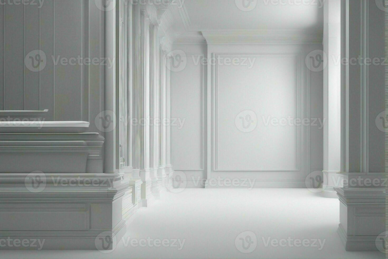 realista blanco habitación, blanco interior con columnas foto