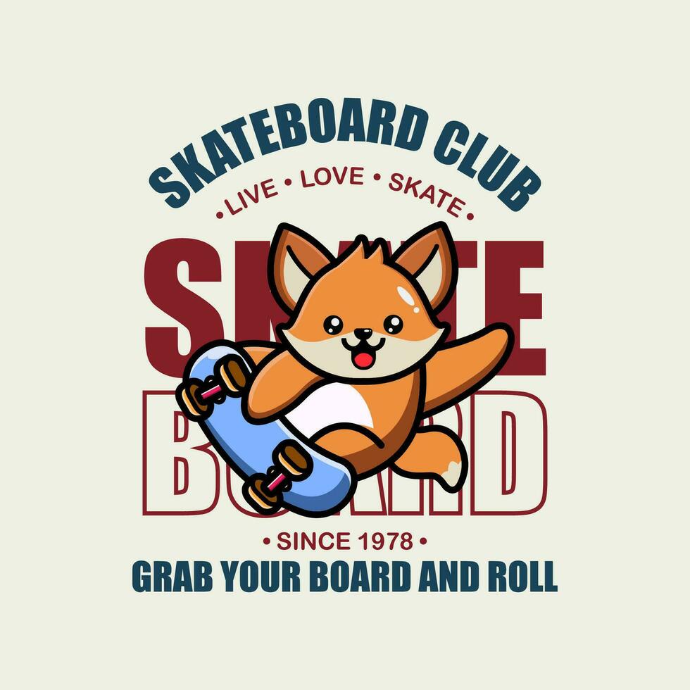 Fox to skate cartoon character tshirt design vector