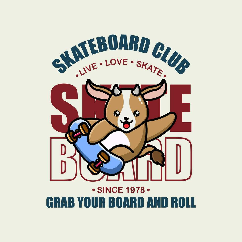 Goat to skate cartoon character tshirt design vector