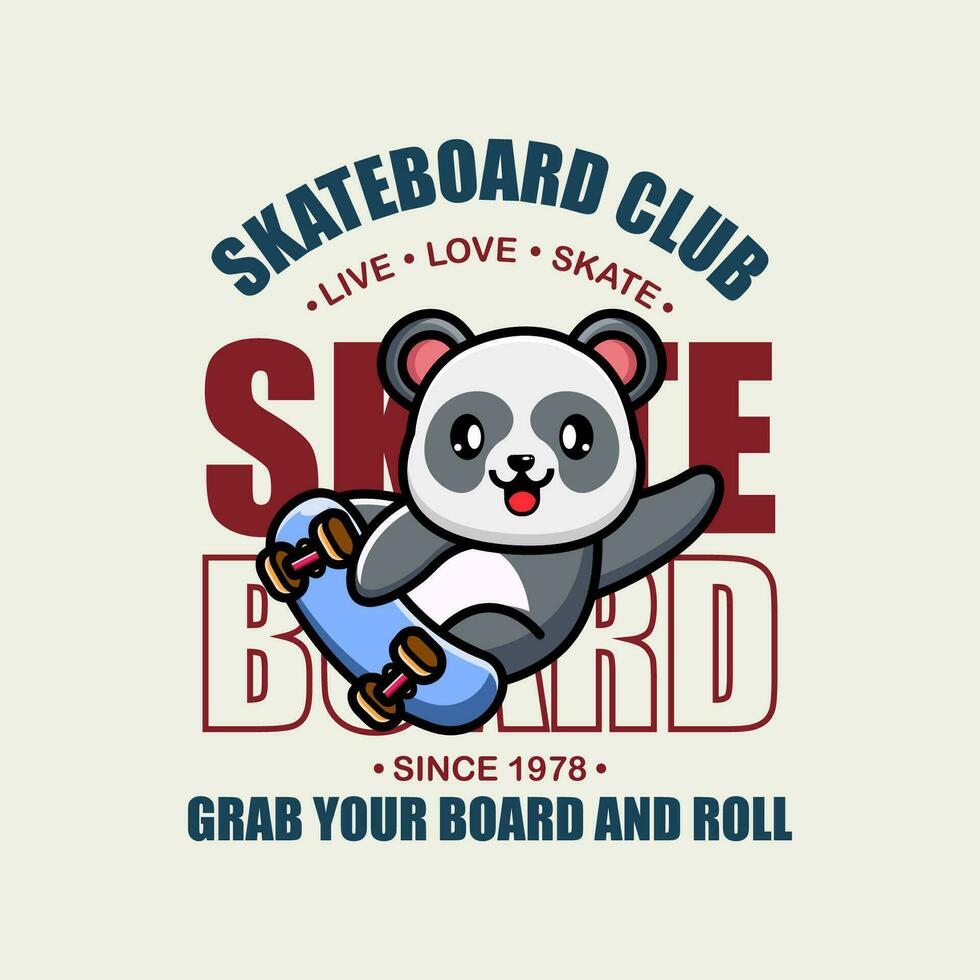 Panda to skate cartoon character tshirt design vector