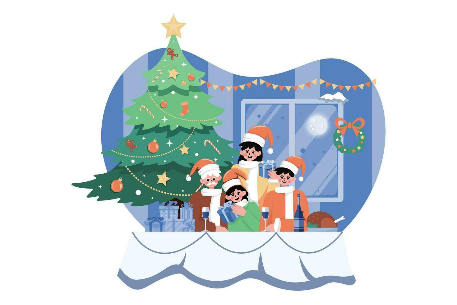 Christmas Dinner Party Illustration concept. A flat illustration isolated on white background vector