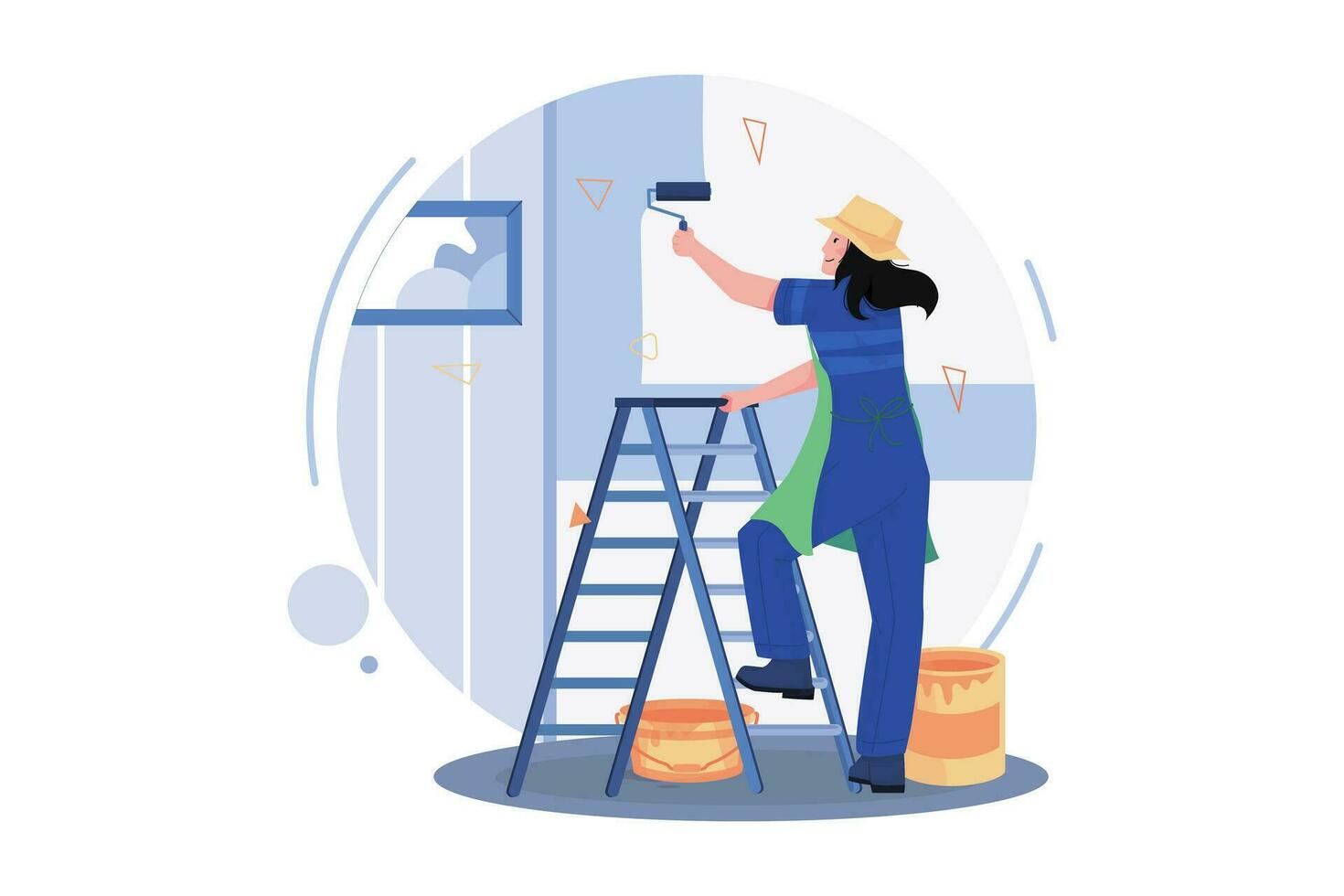 Woman Painter Painting Wall vector