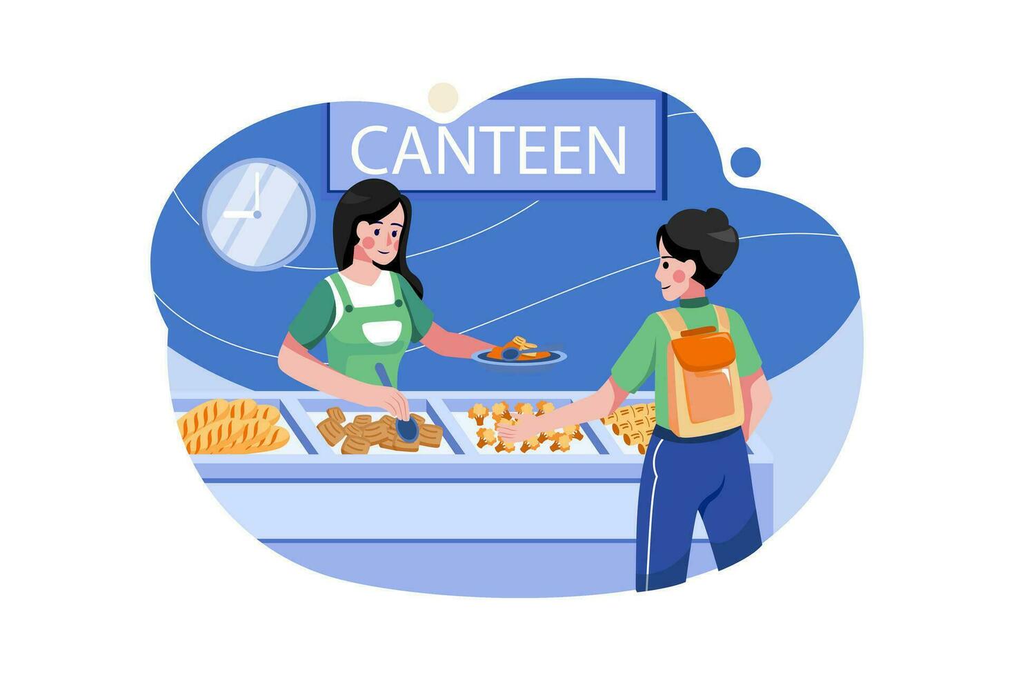Boy Collecting Food From School Food Canteen vector