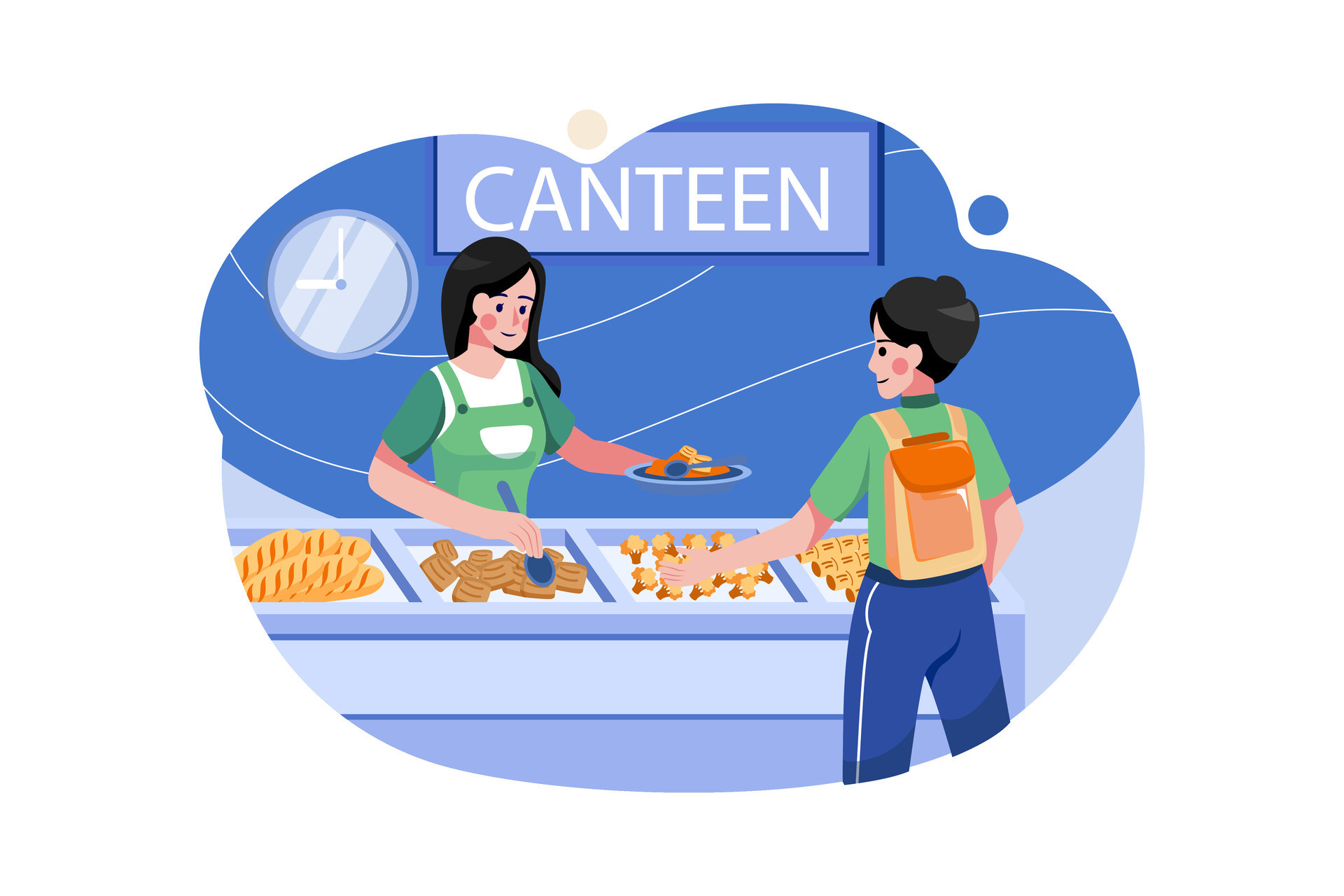 Boy Collecting Food From School Food Canteen 27515229 Vector Art at