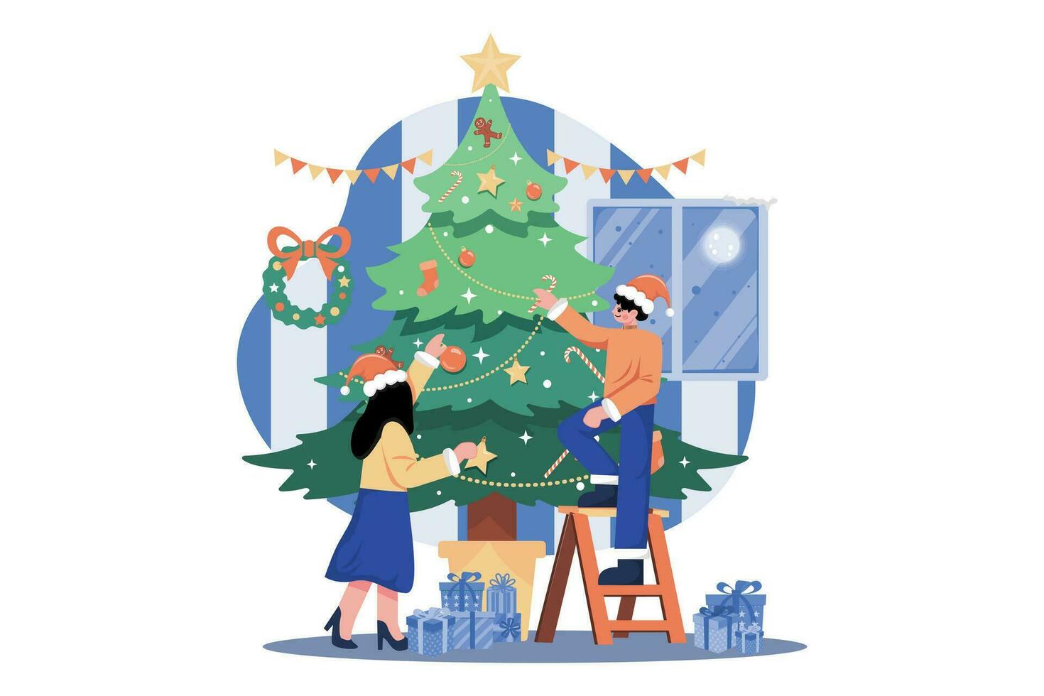 Christmas Decorations At Home Illustration concept. A flat illustration isolated on white background vector