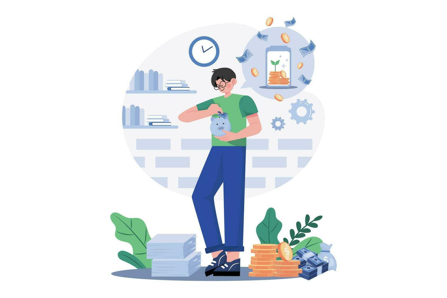 Man Saving Money Illustration concept. A flat illustration isolated on white background vector