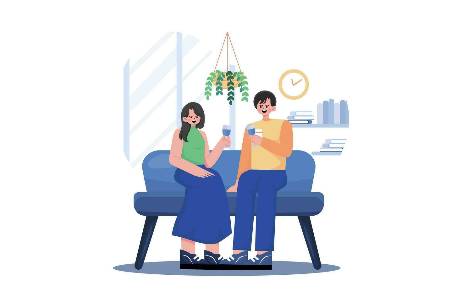 Young Couple Sitting At Armchairs In The Room Holding Wineglasses vector