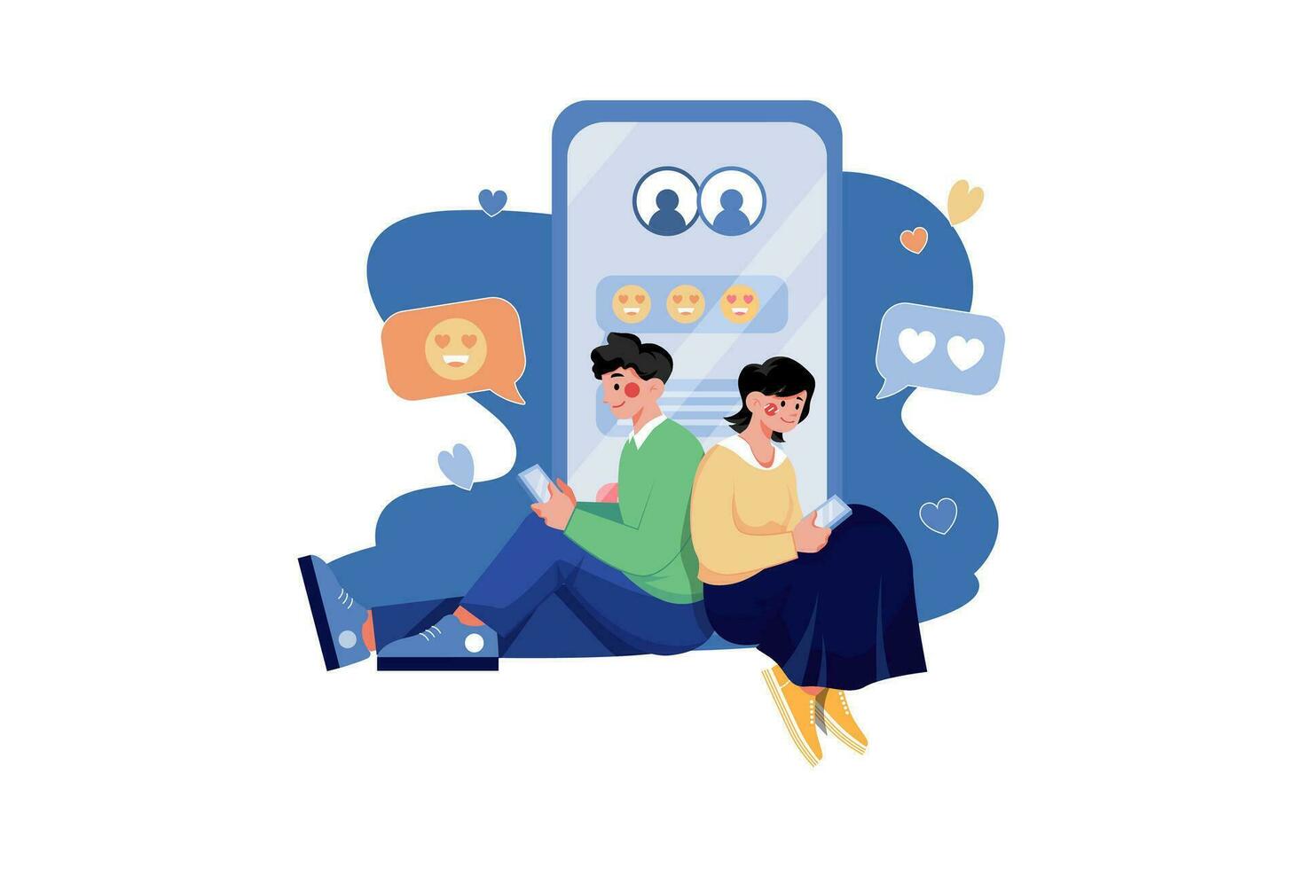 Couple chatting on mobile Illustration concept. A flat illustration isolated on white background vector