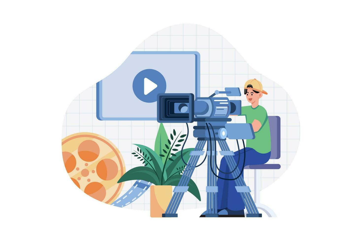 Videographer With Professional Studio Equipment vector