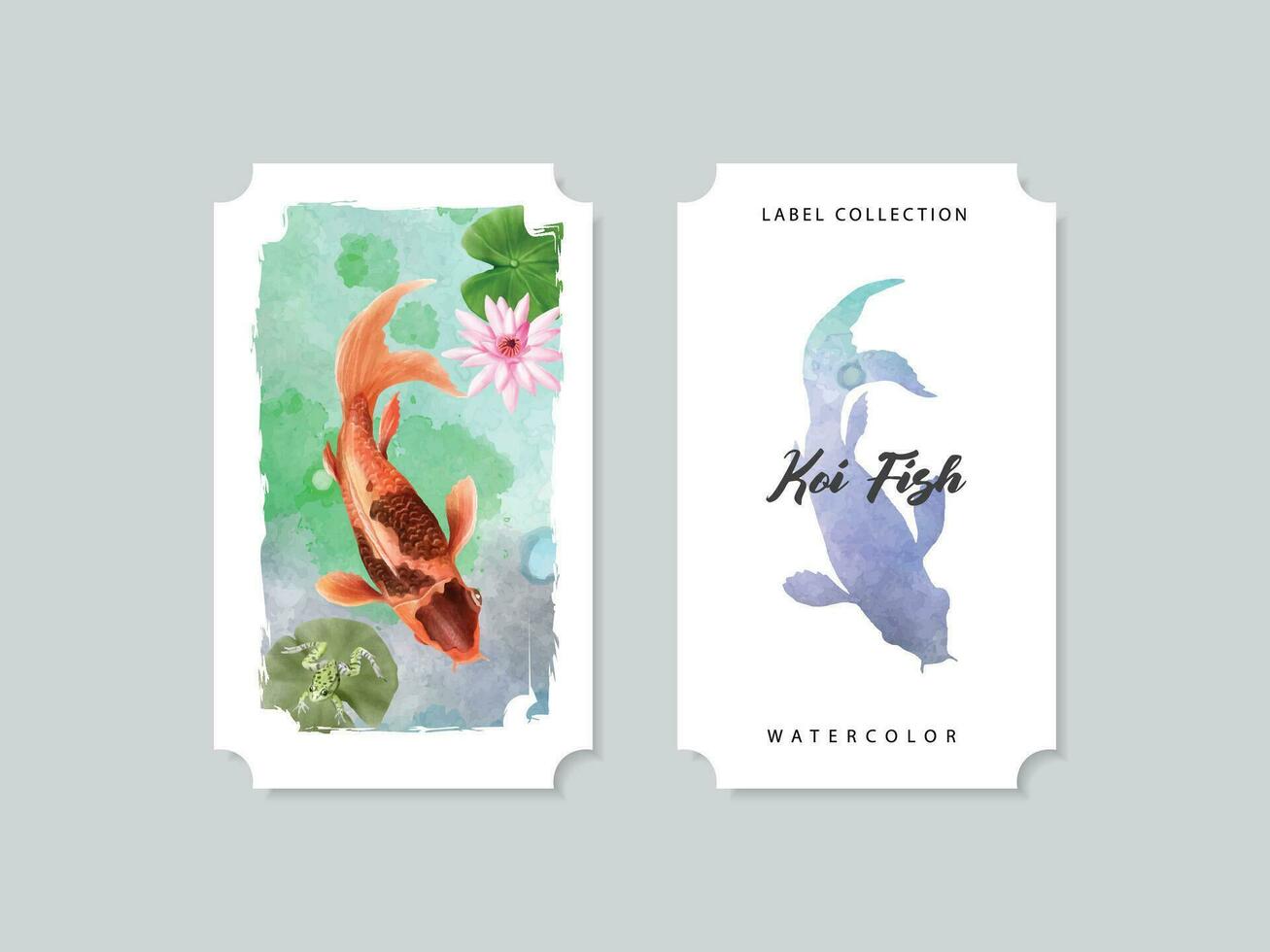 beautiful koi fish watercolor label collection vector