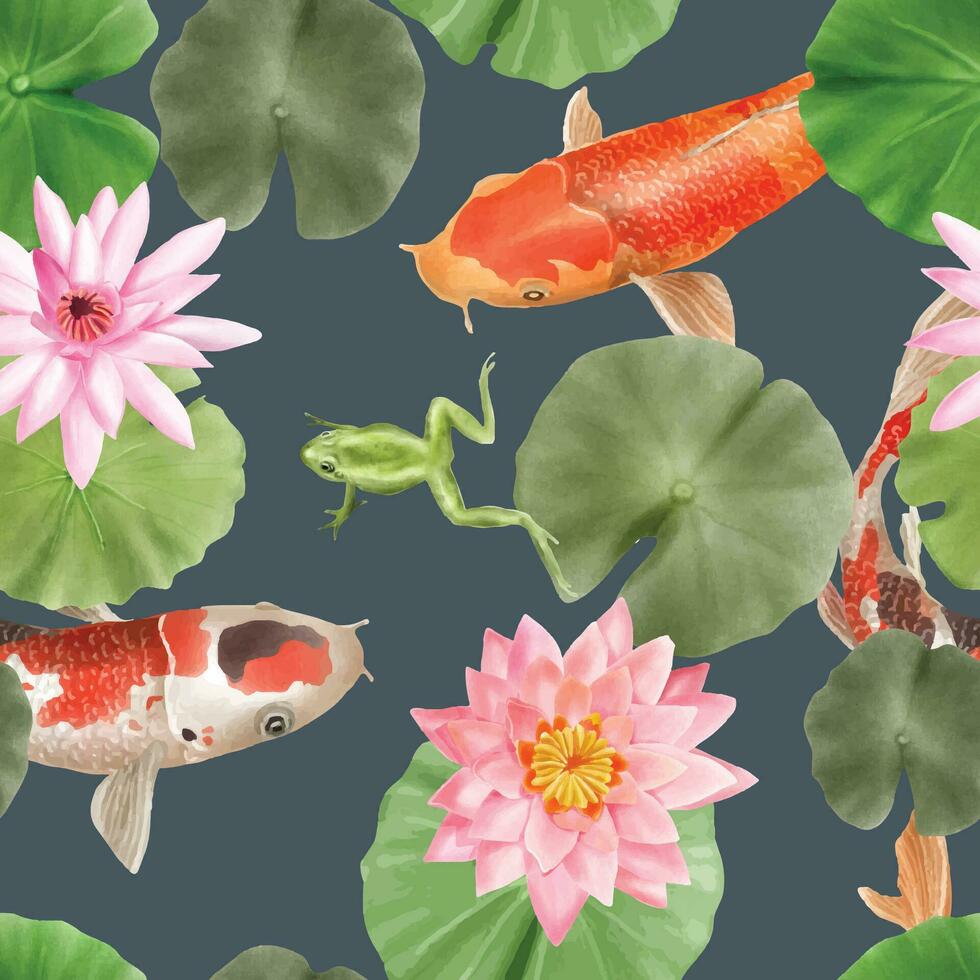 hermosa koi pescado acuarela sin costura modelo vector