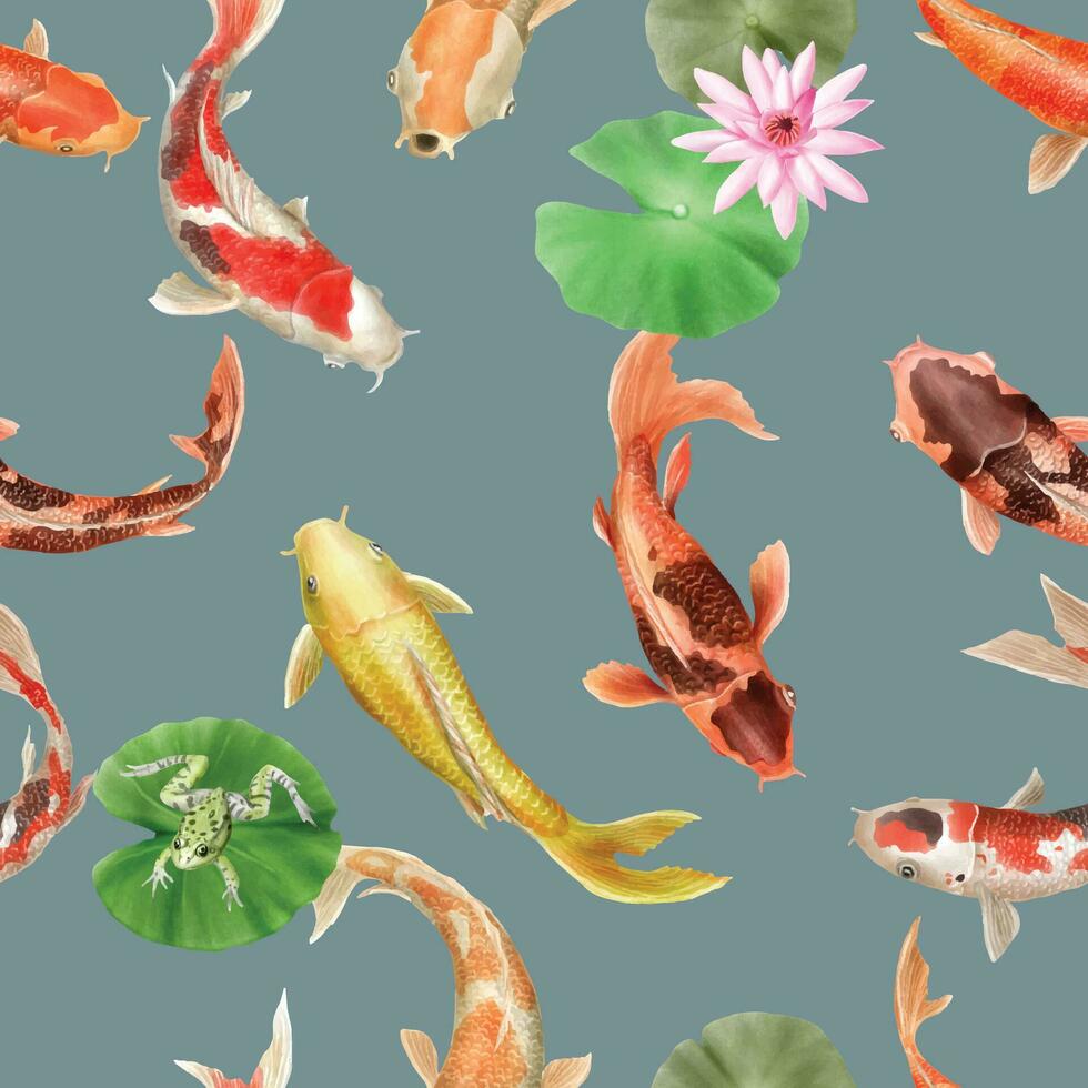 beautiful koi fish watercolor seamless pattern vector