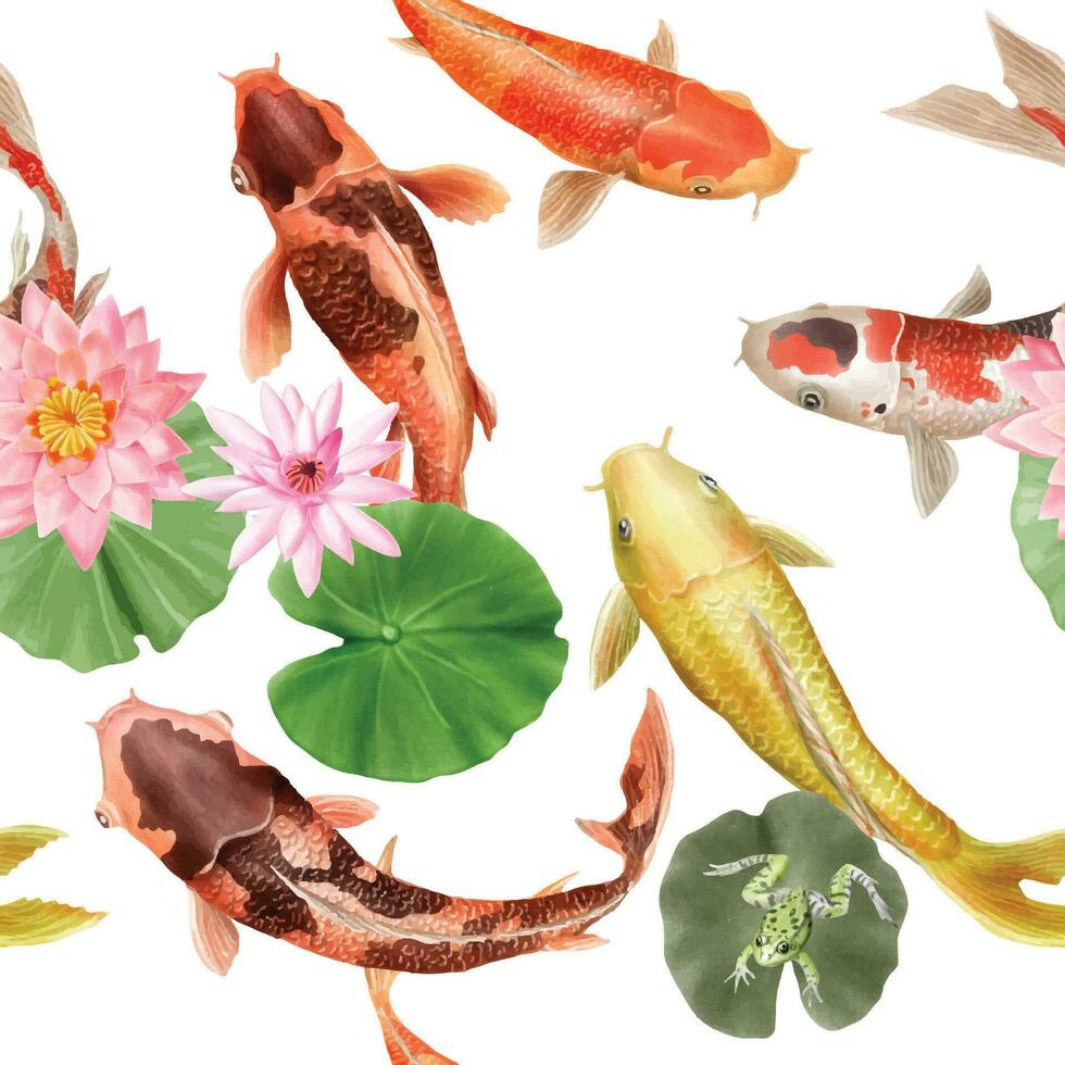 hermosa koi pescado acuarela sin costura modelo vector