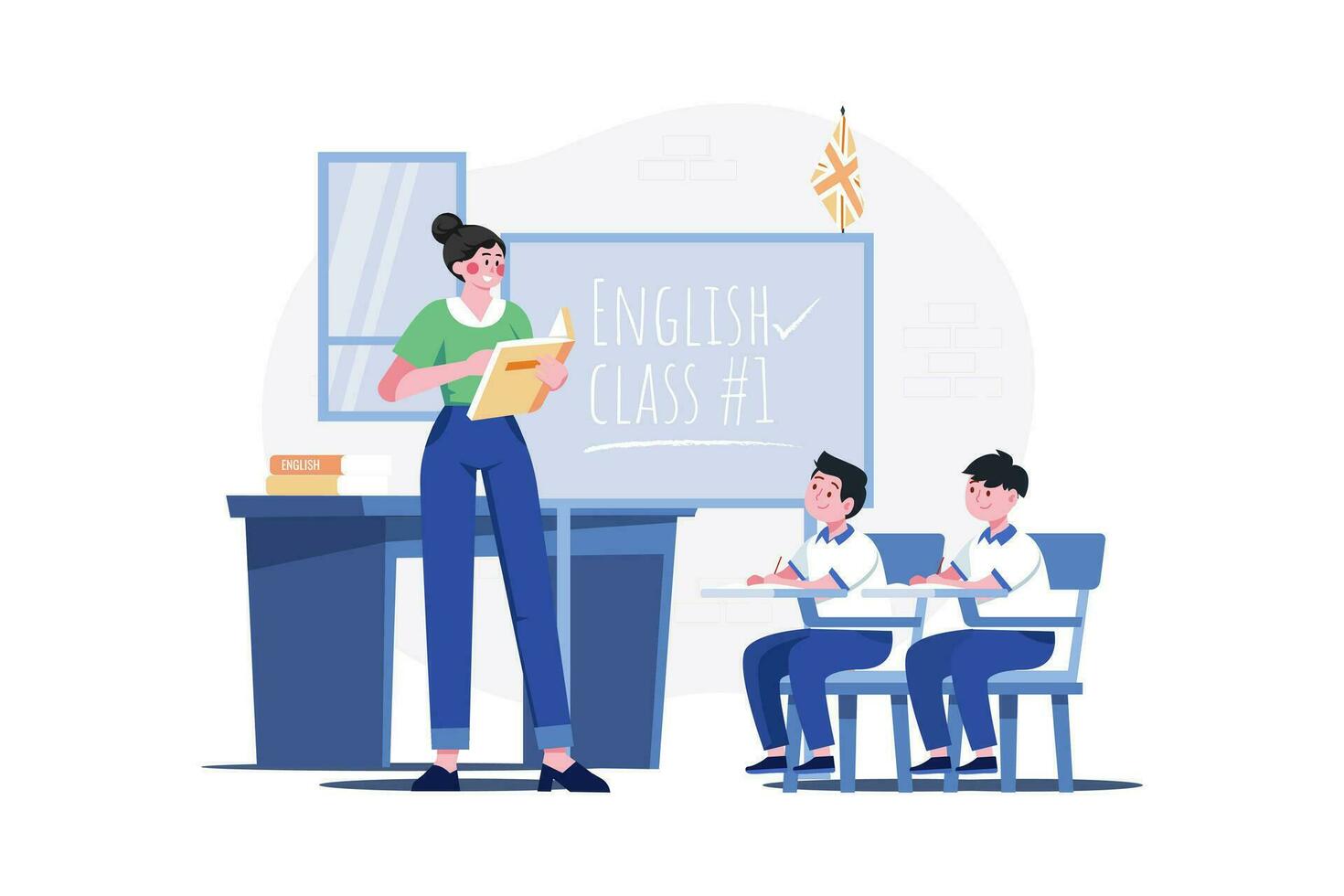 English teacher teaching in class vector