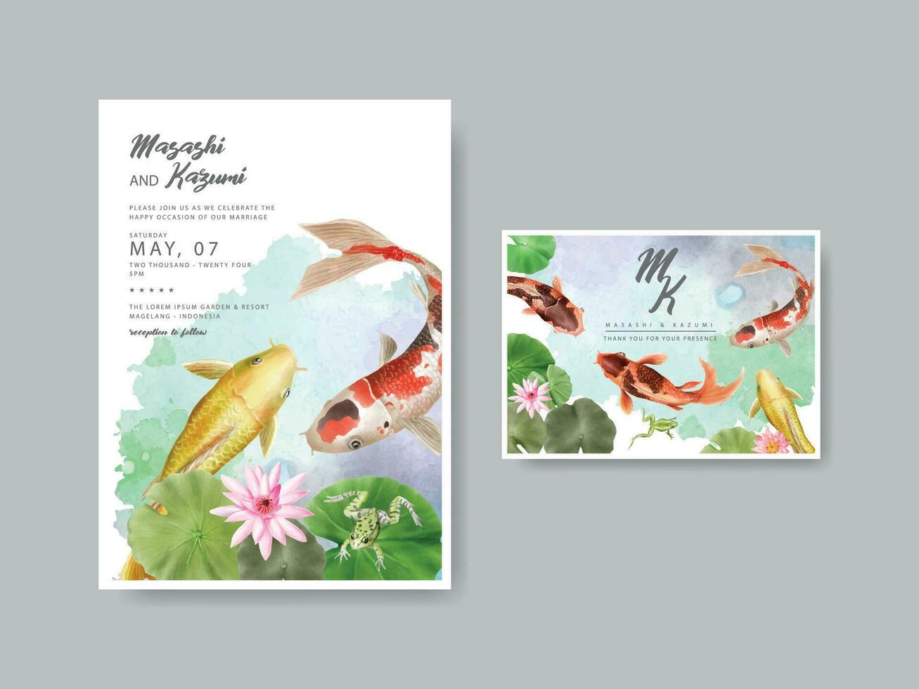 hermosa koi pescado acuarela Boda invitación tarjeta vector