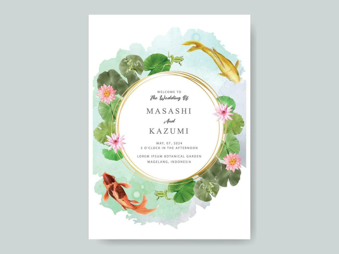 beautiful koi fish watercolor wedding invitation card vector
